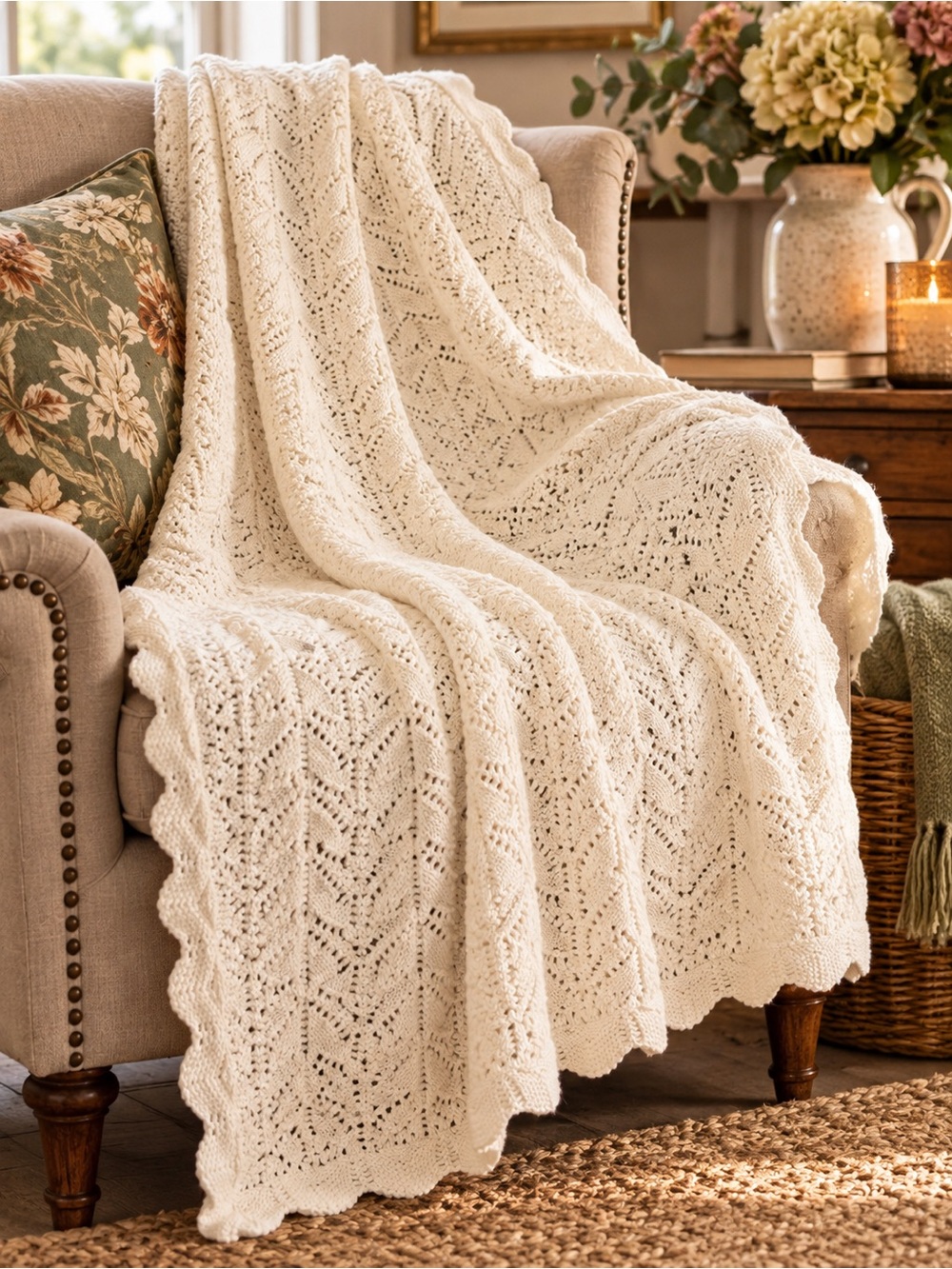 Vintage Northern Traditions 100% Cotton Knit Throw Blanket 46” x 55”